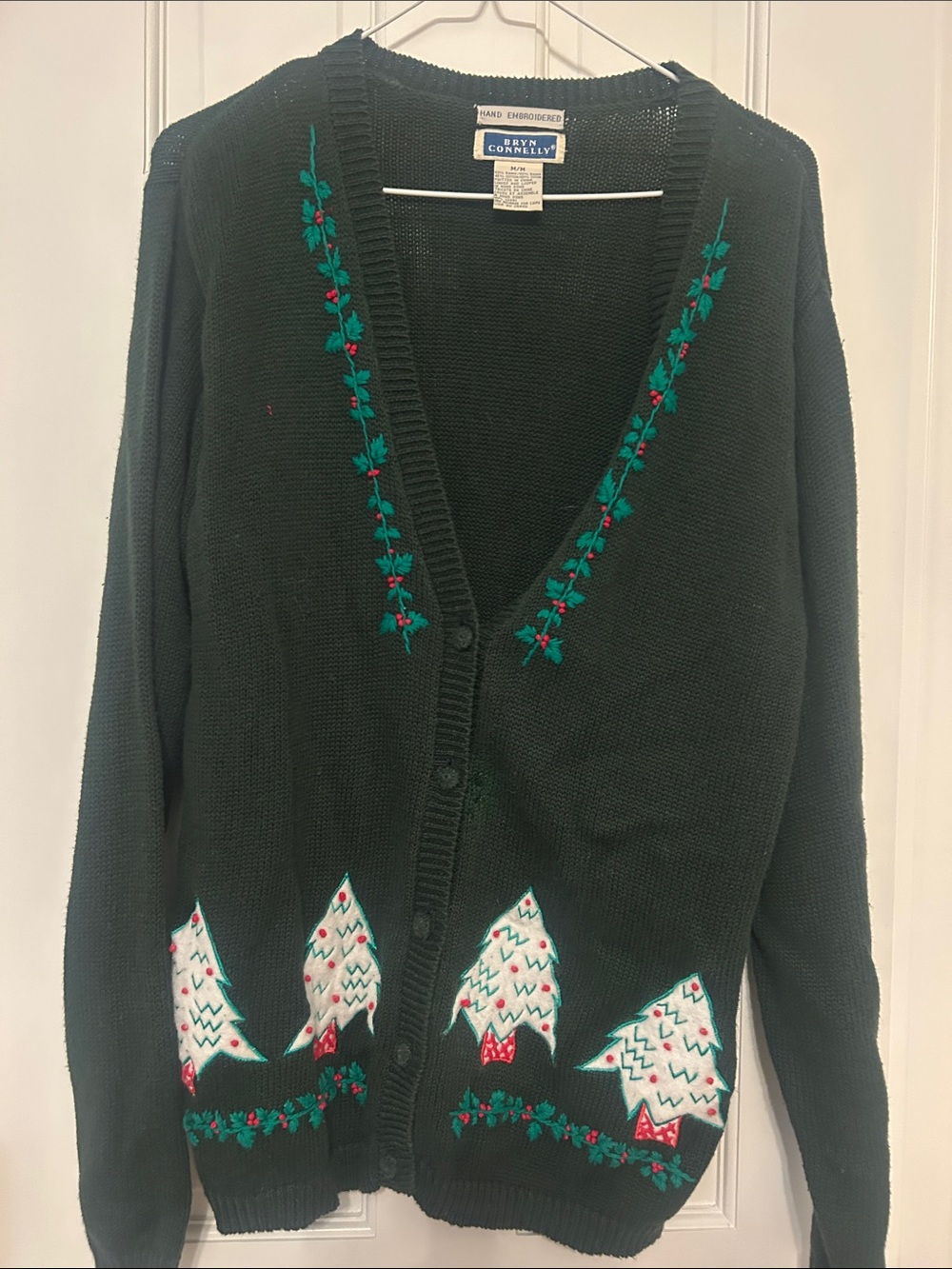 Vintage Bryn Connelly Embroidered Christmas Cardigan Sweater